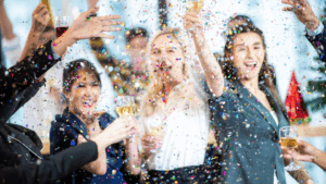 enjoying and creating content from a company celebration